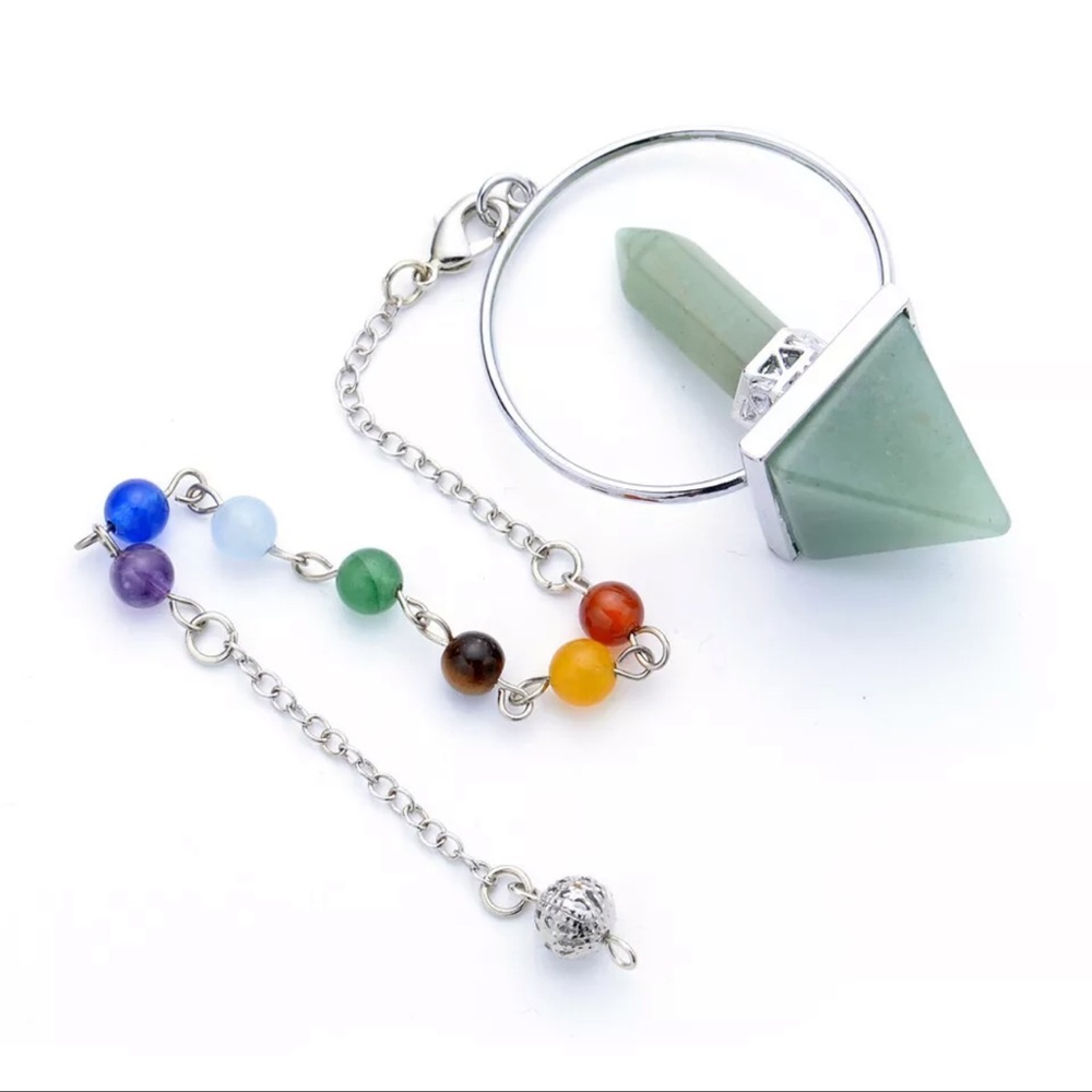Green Aventurine silver Pendulum wand pyramid 7 chakra